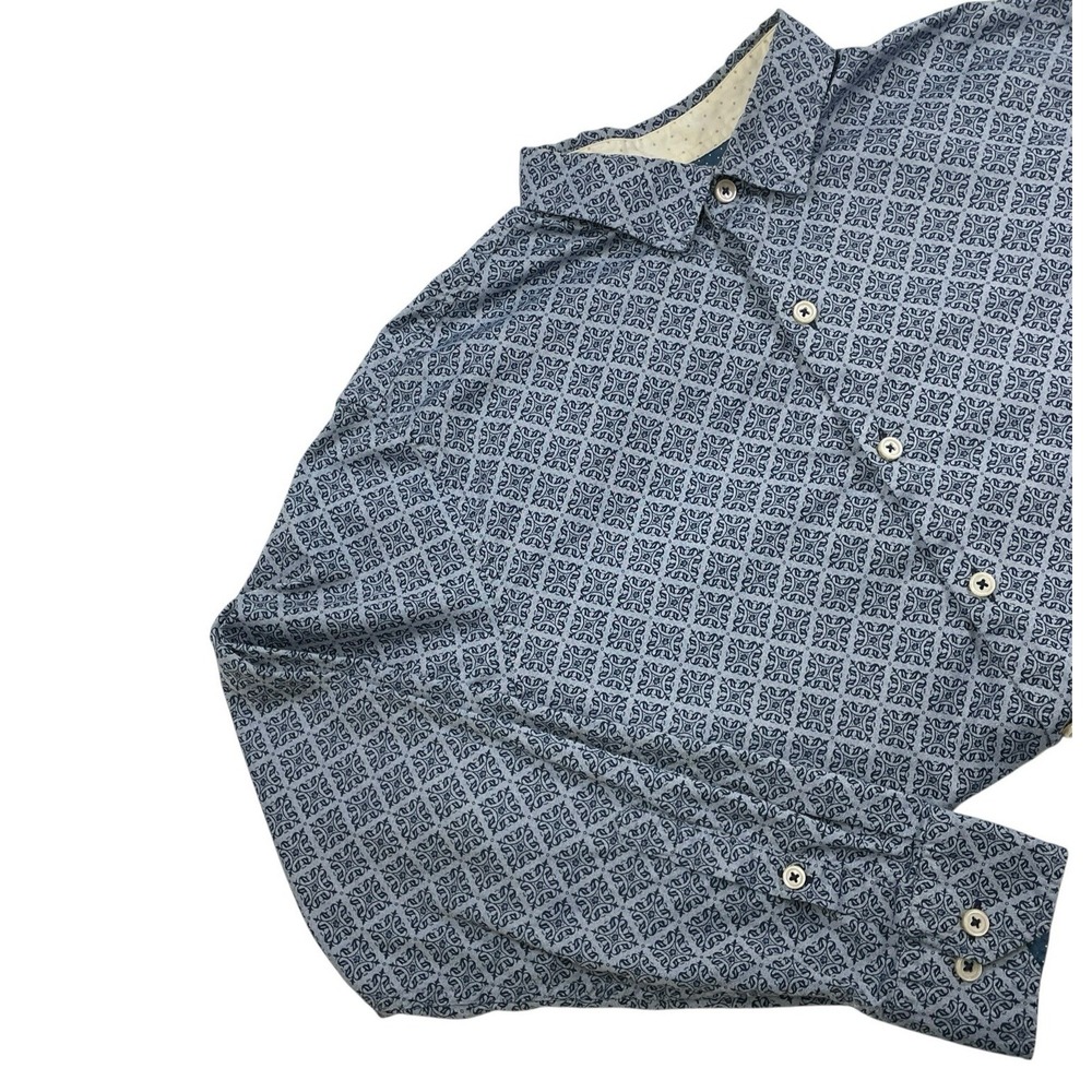 Tommy Bahama Pima Cotton Shirt Mens L Blue Geometric Button Front